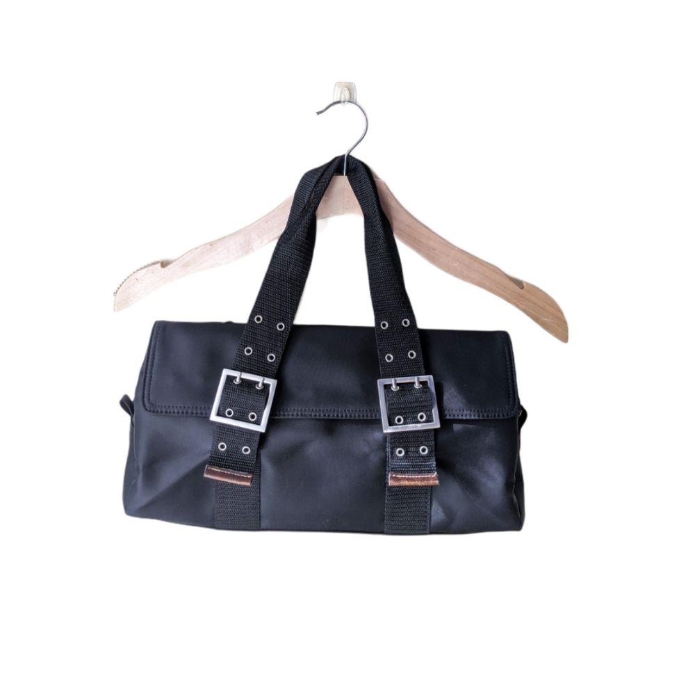Black Zipper Vinyl Medium Shoulder Bag